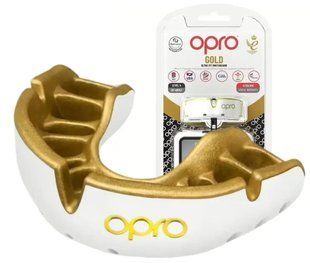 Дитяча капа OPRO Gold (вік до 10 років) Біла/Золота (арт. 102505005) Капа OPRO Gold adult 10+ Біла Золота фото