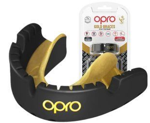 Капа OPRO Gold для дорослих (вік від 11 років) Black/Gold (арт. 102506001) Капа OPRO Gold Braces ultra fit mouthguard BlackGold 10+ фото