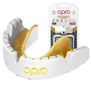 Капа OPRO Gold для дорослих (вік від 11 років) White/Gold (арт. 102506004) Капа OPRO Gold Braces ultra fit mouthguard WhiteGold 10+ фото