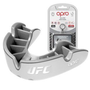 Дитячий кап OPRO Silver UFC (вік до 10 років) Білий/Срібний (ufc.102515003) Капа OPRO Silver UFC детская до 11 лет Біла Сіра фото
